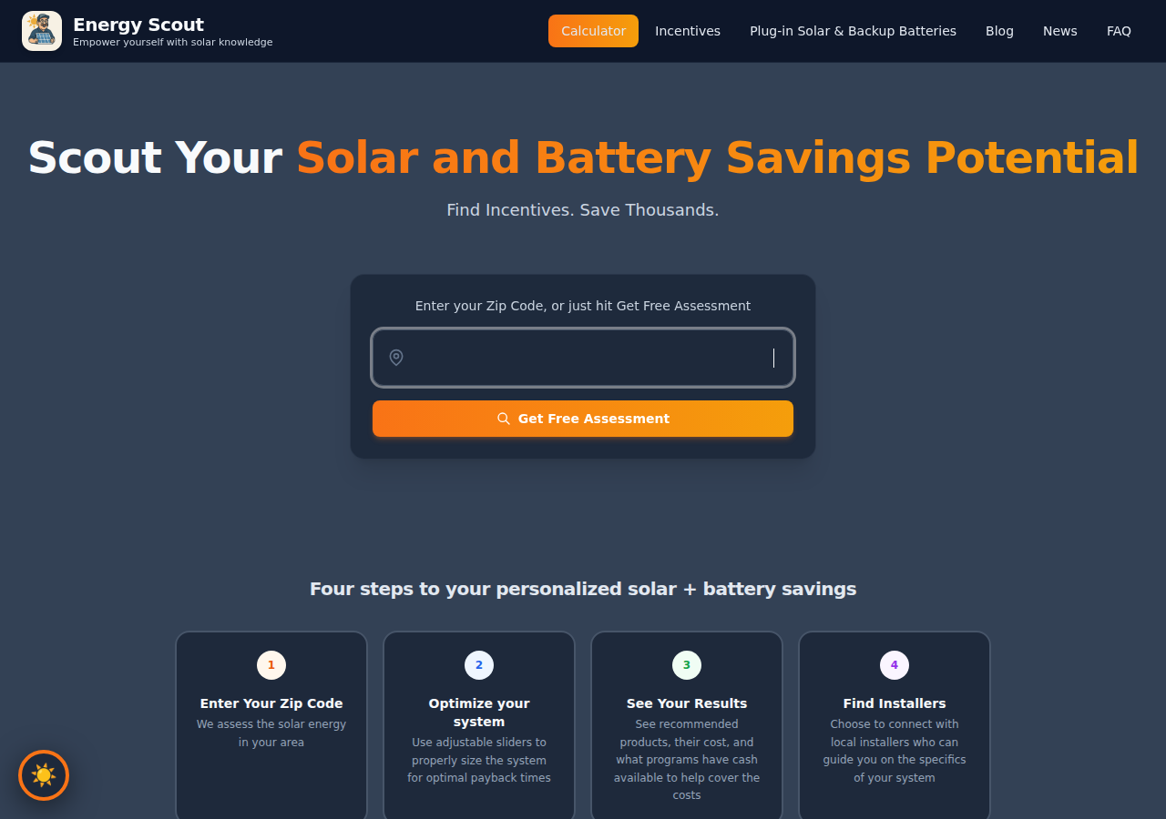 EnergyScout free solar and battery assessment tool